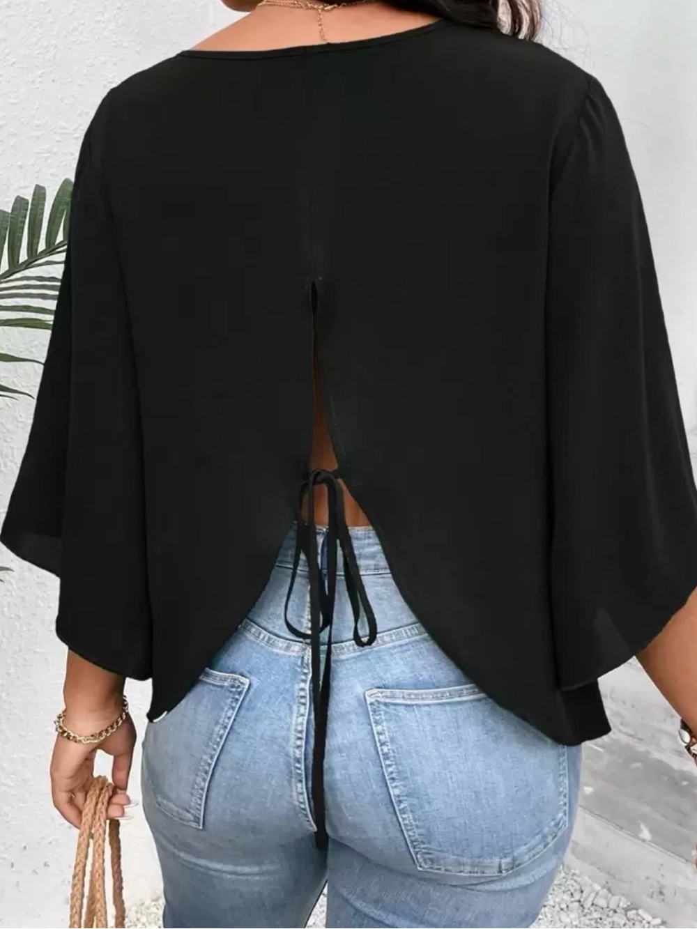 Black Open-Back Tie-Back Tunic